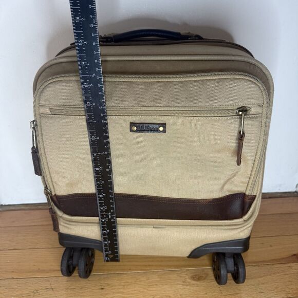 L.L. Bean Small Luggage Carry On With 360 4 Wheels Spinner Tan Canvas Suitcase - Picture 5 of 12
